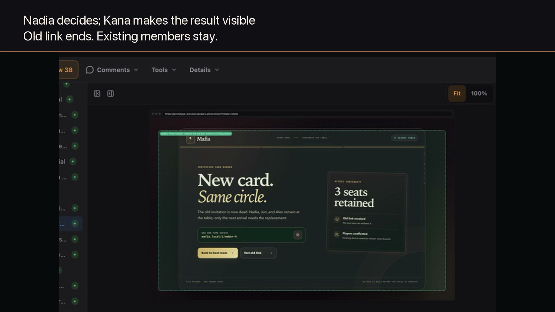 The prototype shows a replacement invitation while admitted players remain in the room.